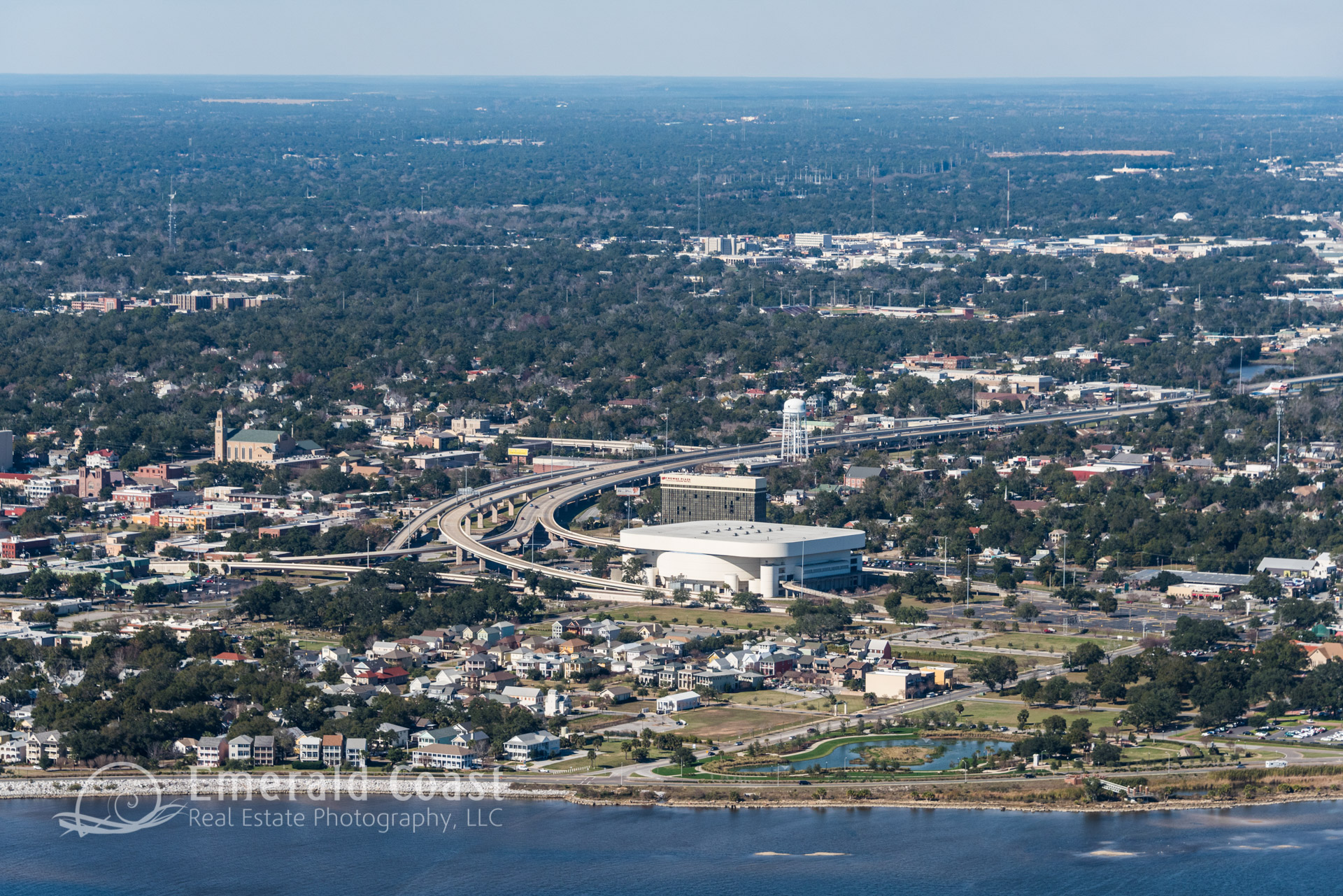aerial view of Pensacola Bay Center